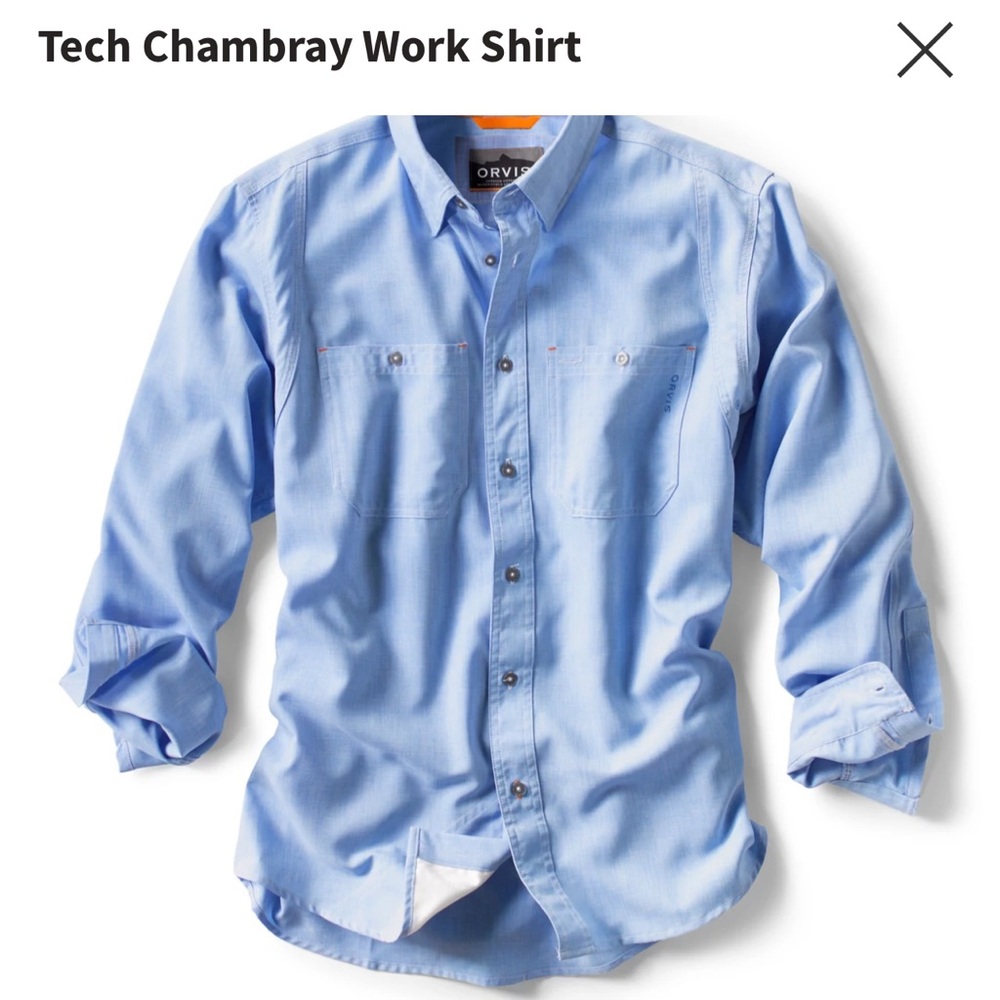 Orvis light blue men’s long sleeve button up shirt